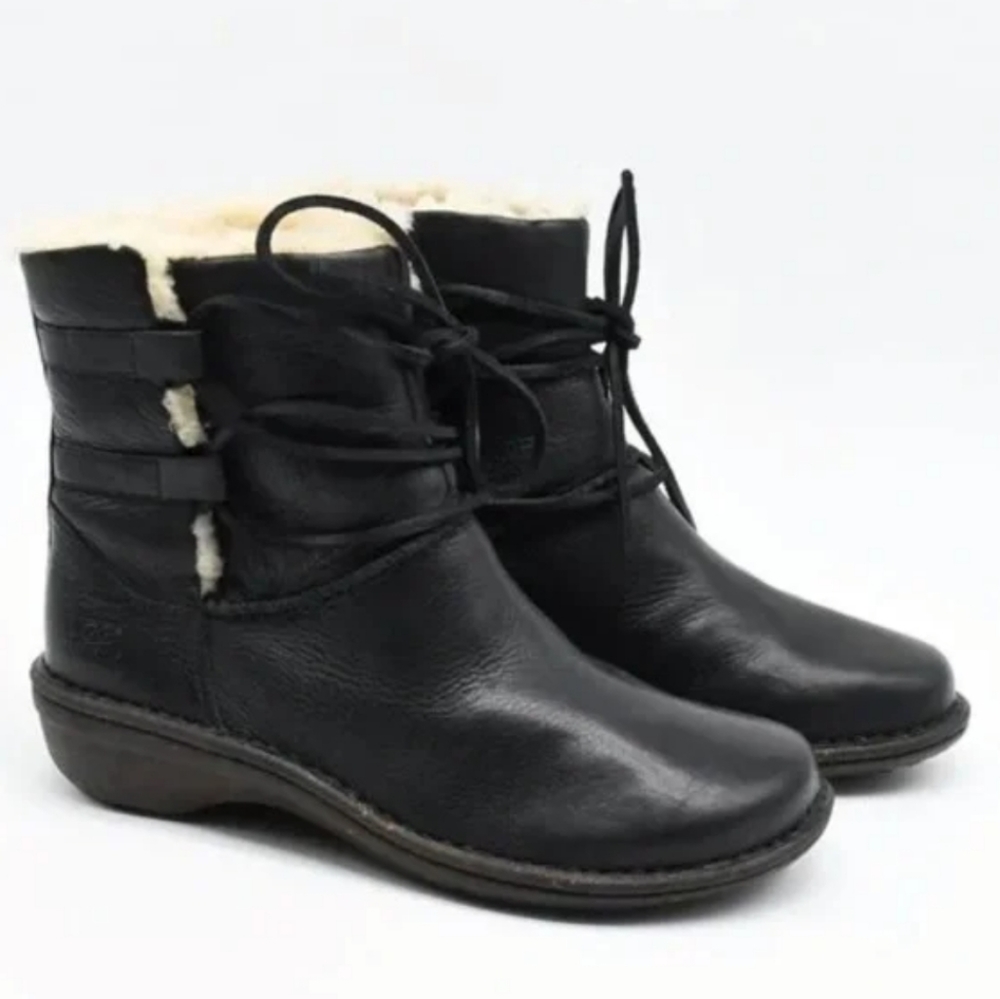 Ugg Caspia black leather sherpa boots 6